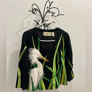 Phillip & Jane Gordon beaded crane button up sweater/cardigan